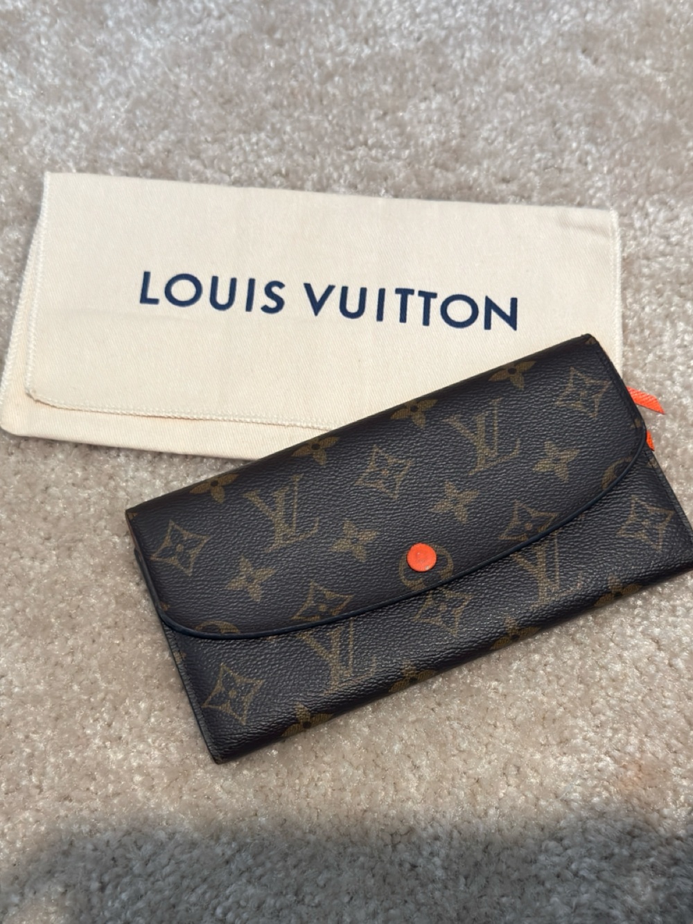 Louis Vuitton Monogram Emilie Wallet - Brown with Orange Snap